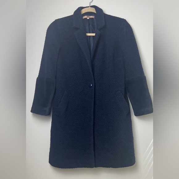 Anthropologie HUTCH Navy Elaina One Button Textured Mid Length Coat Size Large - Picture 3 of 16